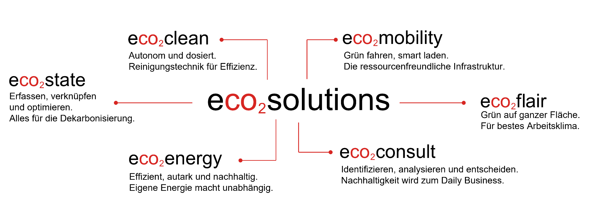 eco2solutions Cluster: eco2state, eco2clean, eco2mobility, eco2flair, eco2consult, eco2energy